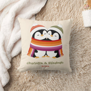 Cojín Decorativo Pengüinos Lesbianas Navideños Personalizados Acoge