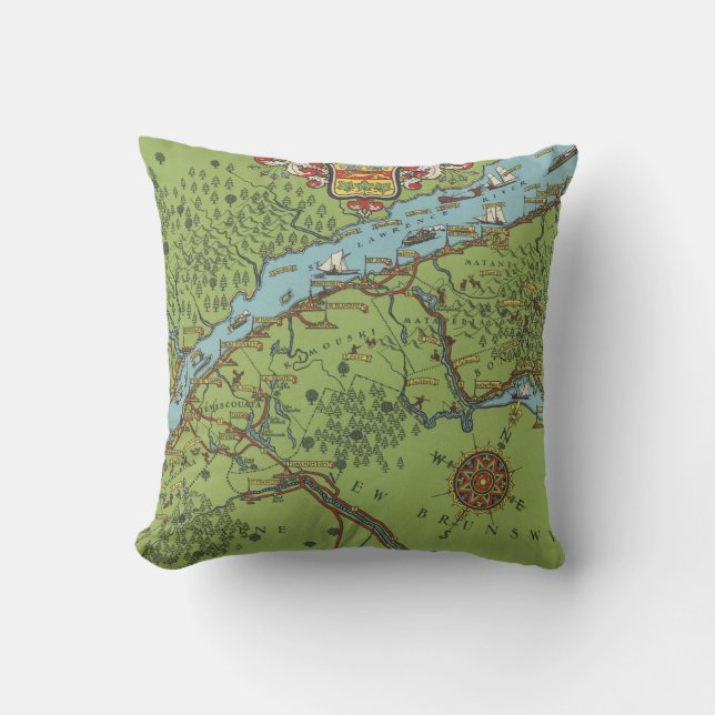 Cojín Decorativo Península de Gaspe, mapa de Canadá (Anverso)