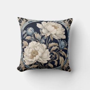 Cojín Decorativo Peonía Floral Índigo Azul 