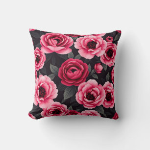 Cojín Decorativo Peonía Floral Vintage Rosa Oscuro Dramático