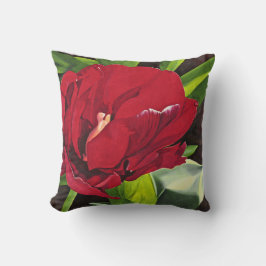 Cojín Decorativo Peonia Roja florida con hojas verdes