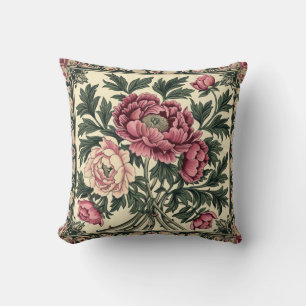 Cojín Decorativo Peonía Vintage Rosa y Verde Salvia de William Morr