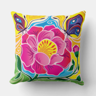Cojín Decorativo Peonía y Mariposas