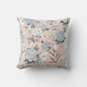 Cojín Decorativo Peonías Azules Flor Botánica Vintage Floral Meloco