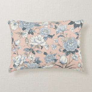 Cojín Decorativo Peonías Azules Floral Vintage Botánico Melocotón