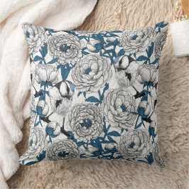 Cojín Decorativo peonías blancas y aves de teta azul