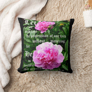 Cojín Decorativo Peonías de Pearl con Hebreos 10:23