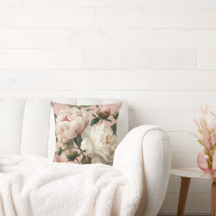 Cojín Decorativo Peonías elegantes rosadas y blancas