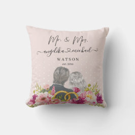 Cojín Decorativo Peonías Floral Blush Escritura Moderna Sr. y Sra.
