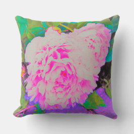 Cojín Decorativo Peonías rosa eléctricas en el colorido jardín