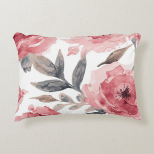 Cojín Decorativo Peonías Rosadas Acuarela Floral Botánica Pintada