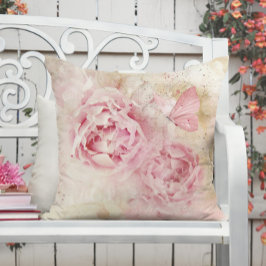Cojín Decorativo Peonías rosas y mariposa