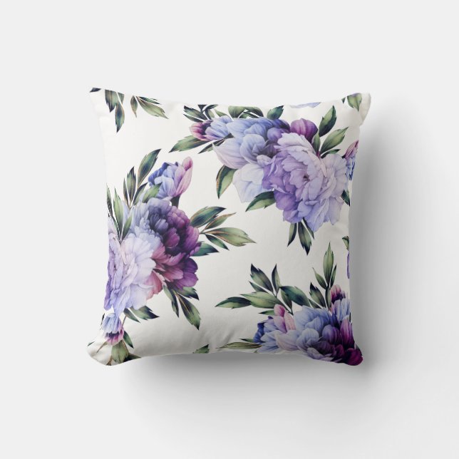 Cojín decorativo Peonies Gigantes Púrpura y Azul (Anverso)