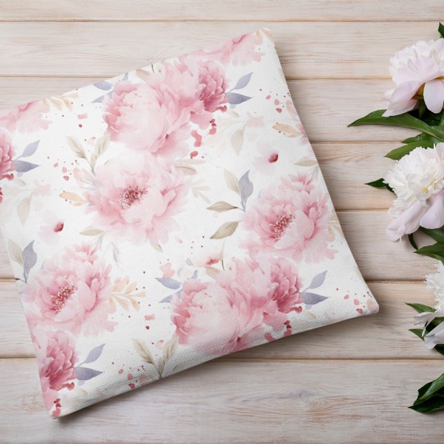 Cojín Decorativo Peonies rosados | Acuarela | Primavera (Subido por el creador)