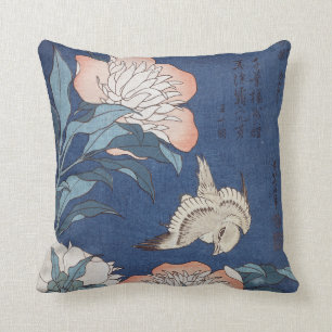 Cojín Decorativo Peonies y canario de Katsushika Hokusai