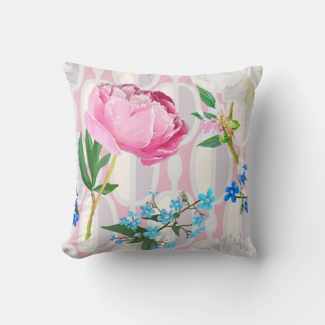 Cojín Decorativo Peonies y olvídenme. Dardo de fondo sin soldadura (Anverso)