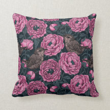 Peonies y wrenes en gris oscuro