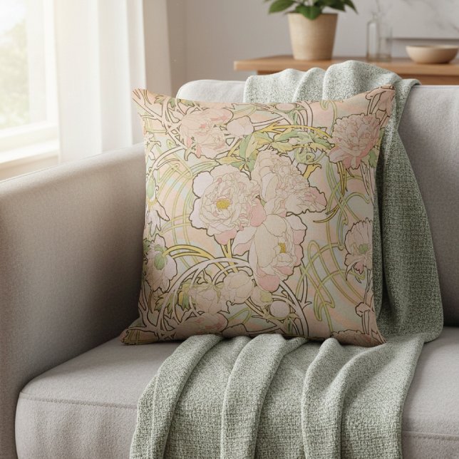 Cojín Decorativo Peony Flowers Alphonse Mucha (Subido por el creador)