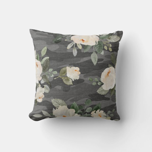 Cojín decorativo Peony Gray Camo (Anverso)