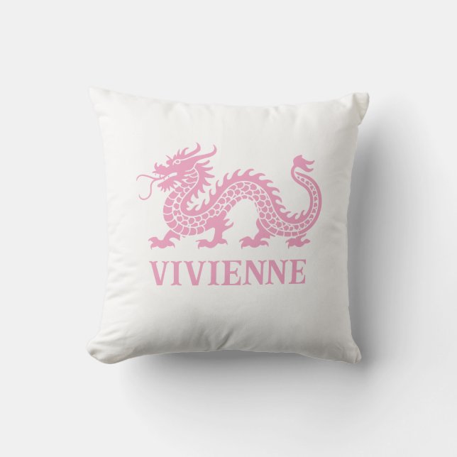 Cojín Decorativo Peony Pink Chinoiserie Dragon Nombre personalizado (Anverso)