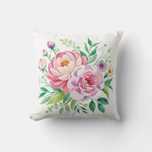 Cojín Decorativo Peony y Rosas Watercolor Floral Bouquet