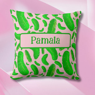 Cojín Decorativo Pepinillos Verdes Fondo Rosa