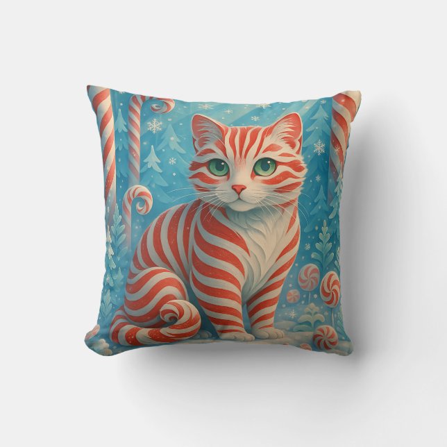 Cojín Decorativo Peppermint Kitten - Candy Cane Forest Pillow (Anverso)