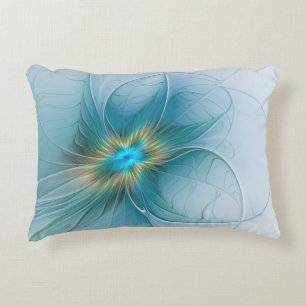 Cojín Decorativo Pequeña belleza arte fractal moderno azul oro Flor