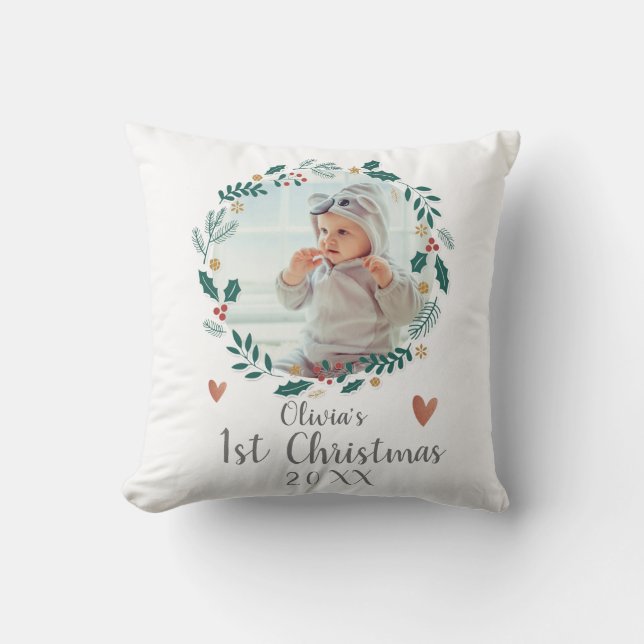 Cojín Decorativo Pequeña Bonito cortada bebé primera foto de Navida (Anverso)