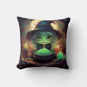 Cojín Decorativo Pequeña Bruja Verde Con Candía