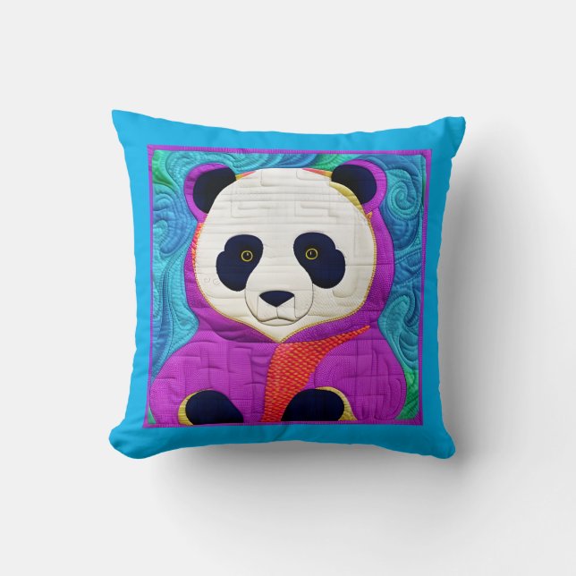 Cojín Decorativo Pequeña Panda Adorable - Diseño Cuiltado (Anverso)