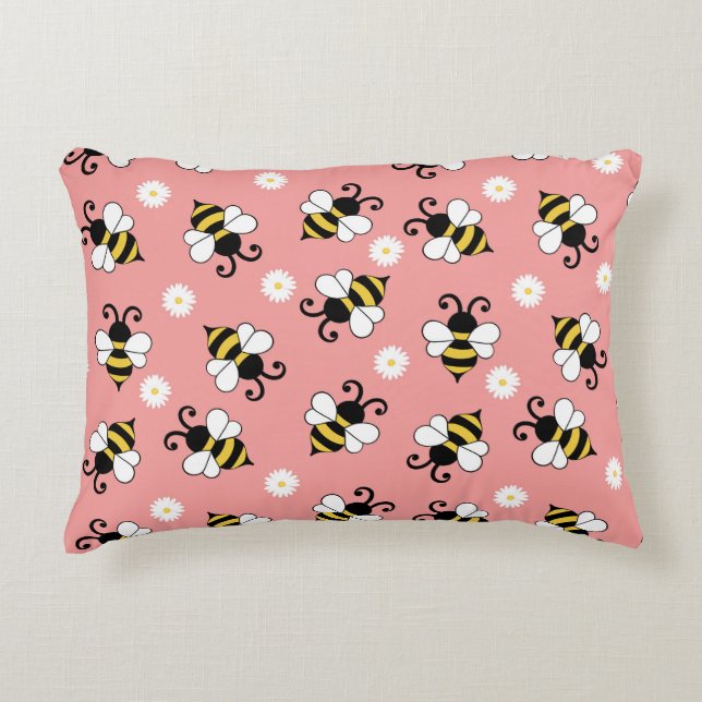 Cojín Decorativo Pequeñas abejas y flores de margarita (Anverso)
