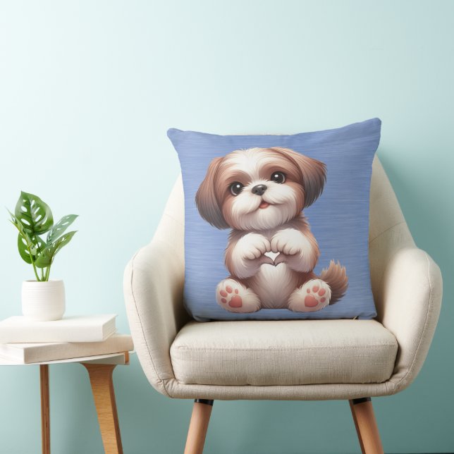 COJÍN DECORATIVO PEQUEÑO BLANCO Y MARRÓN LHASA APSO PUPPY DOG (Silla)