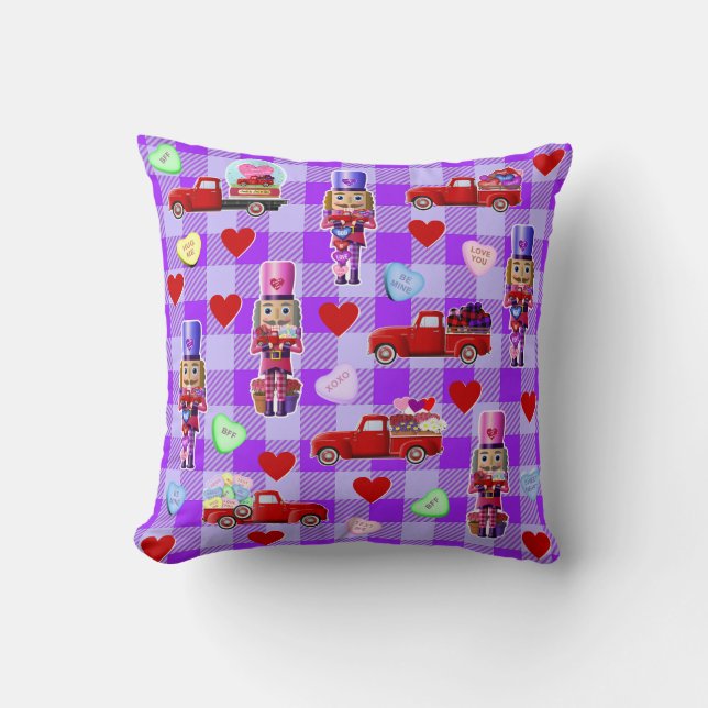 Cojín Decorativo Pequeño Camión Rojo, reversible de San Valentín (Anverso)