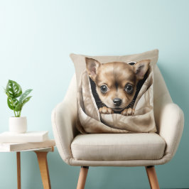 COJÍN DECORATIVO PEQUEÑO CHIHUAHUA ADORABLE PUPPY BAJO BLANCO