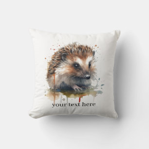 Cojín Decorativo Pequeño erizo lindo en acuarela marrón