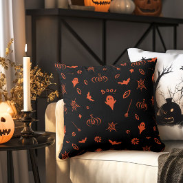 Cojín Decorativo Pequeño fantasma negro y Naranja Halloween