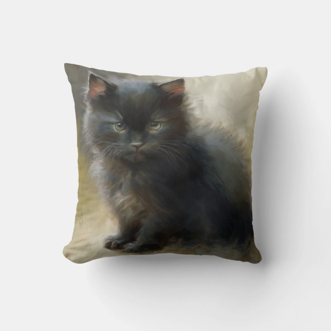Cojín Decorativo Pequeño Gatito Negro Sombra (Anverso)