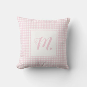 Cojín Decorativo Pequeño Gingham Monogramado Blanco y Rosa