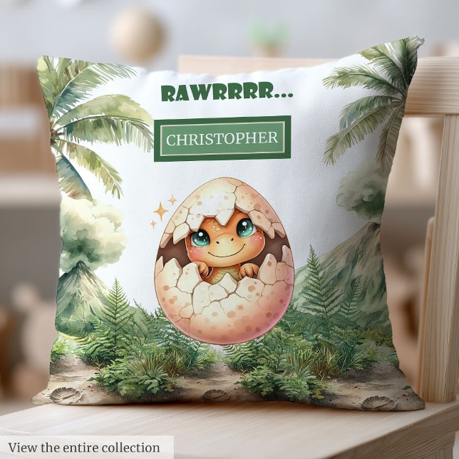 Cojín Decorativo Pequeño Hatching, regalo personalizado de dinosaur (Cute Hatching Soon Baby Dinosaur Personalized Gift Throw Pillow)