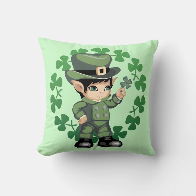 Cojín Decorativo Pequeño Leprechaun con los tréboles (Anverso)