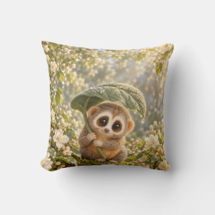 Cojín Decorativo Pequeño Loris Hoja Paraguas Flor Blanca Jardín
