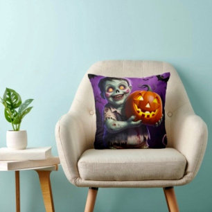 Cojín Decorativo Pequeño Monstruo Verde & Amigo Calabaza