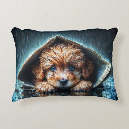 Cojín Decorativo Pequeño perro lindo en el día de la lluvia con ojo