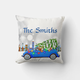 Cojín Decorativo Pequeño Personalizado de Navidades de coches y árb