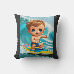 Cojín Decorativo Pequeño Viajero De Ondas - Bebé Surfer Vibes