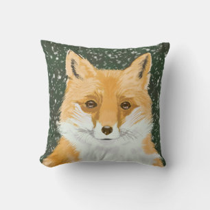 Cojín Decorativo Pequeño zorro rojo lindo - en la nieve.