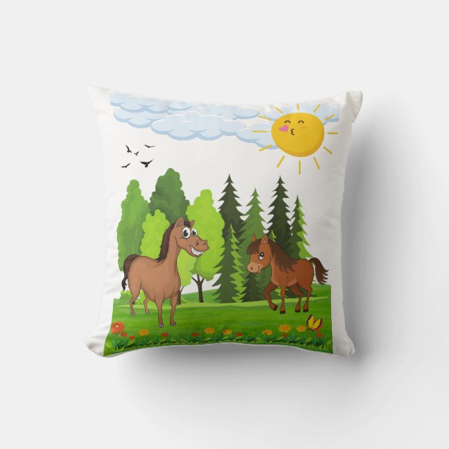 Cojín Decorativo Pequeños caballos de diseño para niños (Anverso)