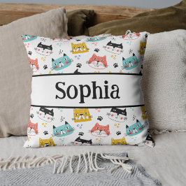 Cojín Decorativo Pequeños chicos de patrones de gatos divertidos