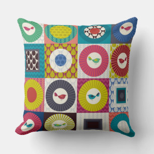 Cojín Decorativo pequeños cuadrados de pájaros